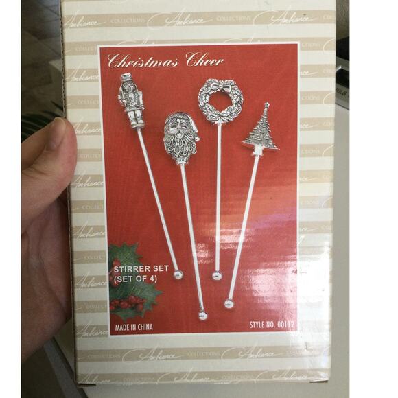 Metal Swizzle Sticks Set of 4 Christmas Cheer Set NIB - Picture 2 of 4